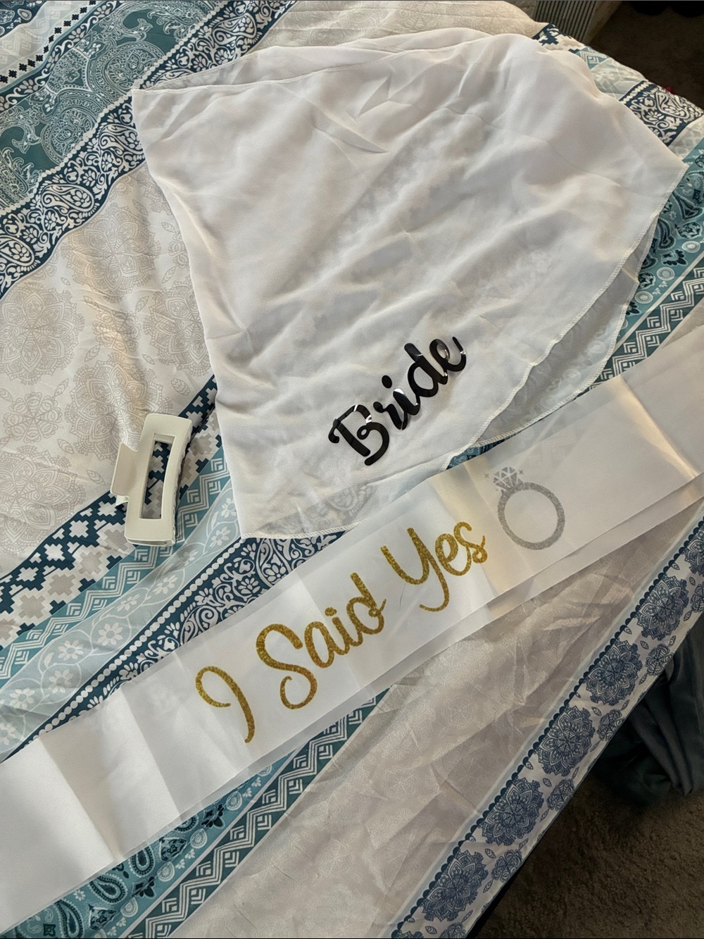 Bride Sash and Cover up Set - White with Gold & Black Accents